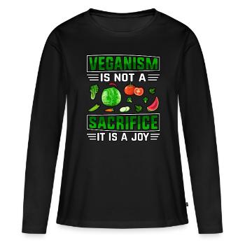 Le véganisme n’est pas un sacrifice, c’est une joie - T-shirt manches longues Premium bio Femme - noir - Devant - Julia (174cm)