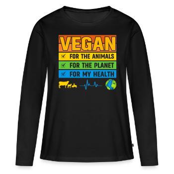 Vegan pour les animaux pour la planète pour la santé - T-shirt manches longues Premium bio Femme - noir - Devant - Julia (174cm)