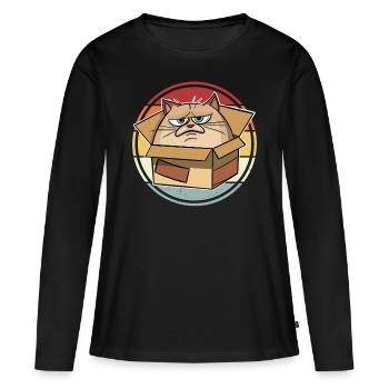 Katze Im Karton - Frauen Premium Bio Langarmshirt - Schwarz - Vorne - Julia (174cm)