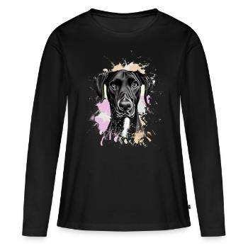 Dogue allemand noir Dogue allemand - T-shirt manches longues Premium bio Femme - noir - Devant - Julia (174cm)