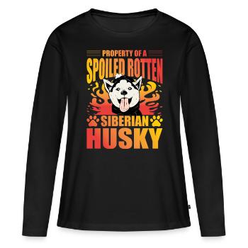 Propriété d’un husky sibérien pourri gâté - T-shirt manches longues Premium bio Femme - noir - Devant - Julia (174cm)