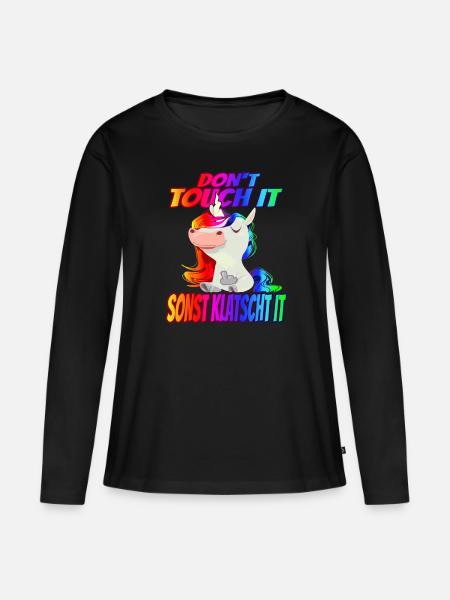 Don't Touch it sonst Klatscht it - Regenbogen - Frauen Premium Bio Langarmshirt - Schwarz