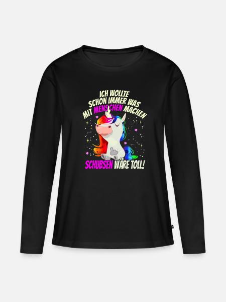 Was mit Menschen machen - schubsen wäre toll - - Frauen Premium Bio Langarmshirt - Schwarz
