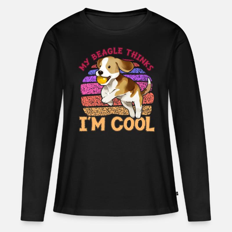 My Beagle thinks I'm cool - Frauen Premium Bio Langarmshirt - Schwarz