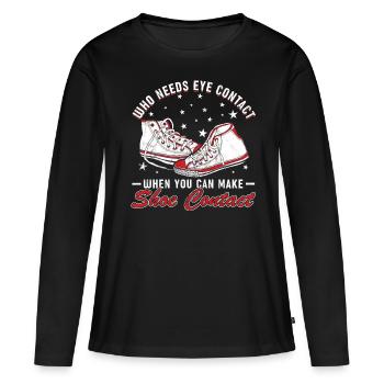 « Vous pouvez faire un contact avec les chaussures » Collecteur de chaussures - T-shirt manches longues Premium bio Femme - noir - Devant - Julia (174cm)