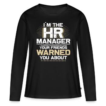 Café, dossiers et potins - Agent RH - T-shirt manches longues Premium bio Femme - noir - Devant - Julia (174cm)