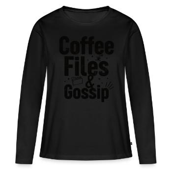 Café, dossiers et potins - Agent RH - T-shirt manches longues Premium bio Femme - noir - Devant - Julia (174cm)
