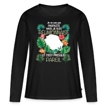 Je Suis Réunionnaise Cadeau Drôle Femme - T-shirt manches longues Premium bio Femme - noir - Devant - Julia (174cm)