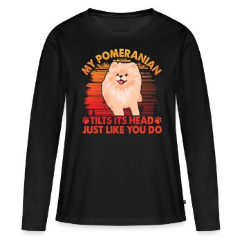 Mon Poméranien penche la tête comme vous - T-shirt manches longues Premium bio Femme - noir - Devant - Julia (174cm)