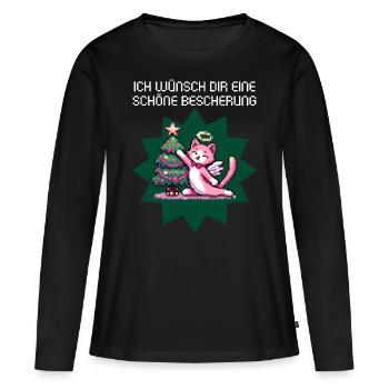 WITZIGE BESCHERUNG KATZE GAMING RETRO DESIGN - Frauen Premium Bio Langarmshirt - Schwarz - Vorne - Julia (174cm)