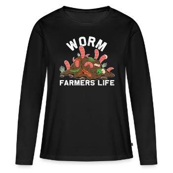 Ver de terre Vermicompost Ver de vermicompost Ver de fermier - T-shirt manches longues Premium bio Femme - noir - Devant - Julia (174cm)