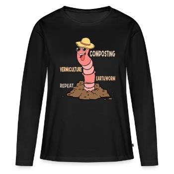 Jardin de ver de terre, ver de lombriculture, ver fermier - T-shirt manches longues Premium bio Femme - noir - Devant - Julia (174cm)