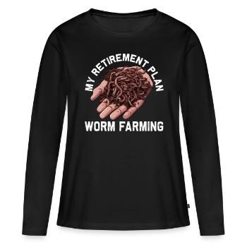 Ver de terre Ver à main Ver de régime de retraite de l’agriculteur Ver - T-shirt manches longues Premium bio Femme - noir - Devant - Julia (174cm)