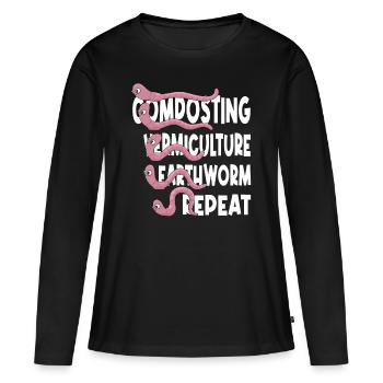 Jardin de ver de terre, ver de lombriculture, ver fermier - T-shirt manches longues Premium bio Femme - noir - Devant - Julia (174cm)