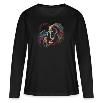 Reiterin, Reiterin, Reiten, Pferd, Herz - Frauen Premium Bio Langarmshirt - Schwarz - Vorne - Julia (174cm)