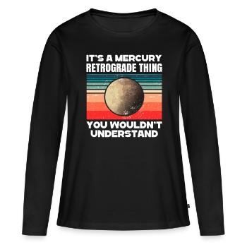 Planètes rétrogrades Mercure rétrograde - T-shirt manches longues Premium bio Femme - noir - Devant - Julia (174cm)