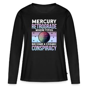 Planètes rétrogrades Mercure rétrograde - T-shirt manches longues Premium bio Femme - noir - Devant - Julia (174cm)