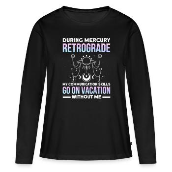 Planètes rétrogrades Mercure rétrograde - T-shirt manches longues Premium bio Femme - noir - Devant - Julia (174cm)