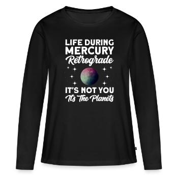 Planètes rétrogrades Mercure rétrograde - T-shirt manches longues Premium bio Femme - noir - Devant - Julia (174cm)