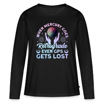 Planètes rétrogrades Mercure rétrograde - T-shirt manches longues Premium bio Femme - noir - Devant - Julia (174cm)