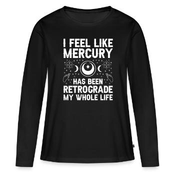Planètes rétrogrades Mercure rétrograde - T-shirt manches longues Premium bio Femme - noir - Devant - Julia (174cm)