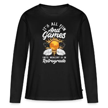 Planètes rétrogrades Mercure rétrograde - T-shirt manches longues Premium bio Femme - noir - Devant - Julia (174cm)