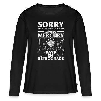 Planètes rétrogrades Mercure rétrograde - T-shirt manches longues Premium bio Femme - noir - Devant - Julia (174cm)