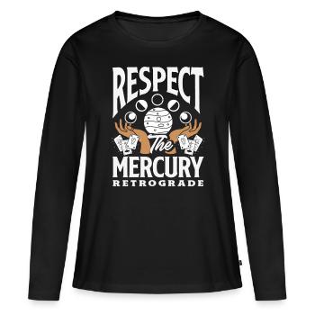 Planètes rétrogrades Mercure Rétrograde - T-shirt manches longues Premium bio Femme - noir - Devant - Julia (174cm)