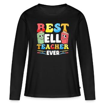 Professeur d’anglais Apprenant d’anglais Professeur d’anglais ELL - T-shirt manches longues Premium bio Femme - noir - Devant - Julia (174cm)