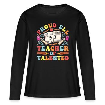 Professeur d’anglais Apprenant d’anglais Professeur d’anglais ELL - T-shirt manches longues Premium bio Femme - noir - Devant - Julia (174cm)