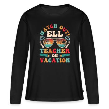 Professeur d’anglais Apprenant d’anglais Professeur d’anglais ELL - T-shirt manches longues Premium bio Femme - noir - Devant - Julia (174cm)