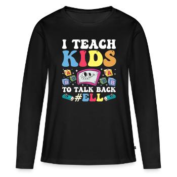 Professeur d’anglais Apprenant d’anglais Professeur d’anglais ELL - T-shirt manches longues Premium bio Femme - noir - Devant - Julia (174cm)