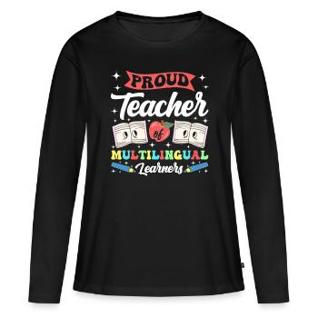 Professeur d’anglais Apprenant d’anglais Professeur d’anglais ELL - T-shirt manches longues Premium bio Femme - noir - Devant - Julia (174cm)