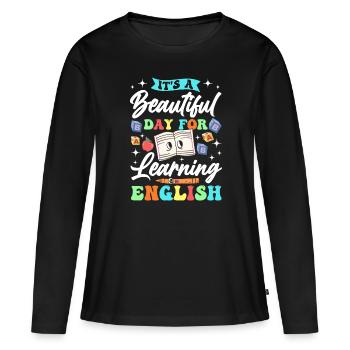 Professeur d’anglais Apprenant d’anglais Professeur d’anglais ELL - T-shirt manches longues Premium bio Femme - noir - Devant - Julia (174cm)