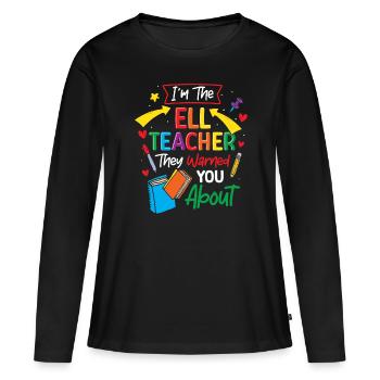 Professeur d’anglais Apprenant d’anglais Professeur d’anglais ELL - T-shirt manches longues Premium bio Femme - noir - Devant - Julia (174cm)