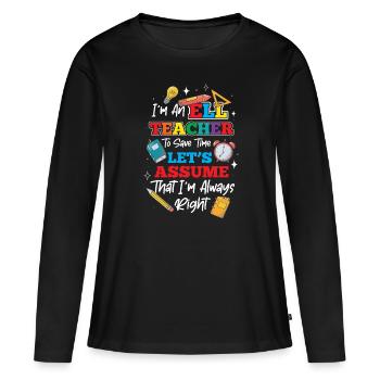 Professeur d’anglais Apprenant d’anglais Professeur d’anglais ELL - T-shirt manches longues Premium bio Femme - noir - Devant - Julia (174cm)