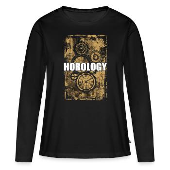 Horlogerie Signification Horloger - T-shirt manches longues Premium bio Femme - noir - Devant - Julia (174cm)