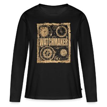 Horlogerie Signification Horloger - T-shirt manches longues Premium bio Femme - noir - Devant - Julia (174cm)