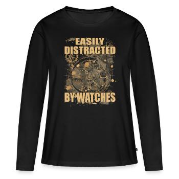 Horlogerie Signification Horloger - T-shirt manches longues Premium bio Femme - noir - Devant - Julia (174cm)