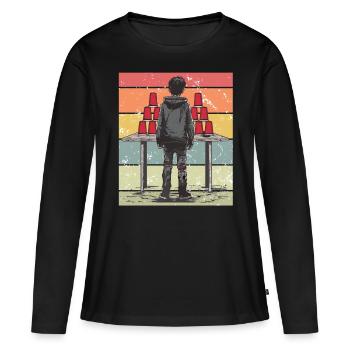 Empilage de gobelets Speed Stacker - T-shirt manches longues Premium bio Femme - noir - Devant - Julia (174cm)