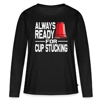 Empilage de gobelets Speed Stacker - T-shirt manches longues Premium bio Femme - noir - Devant - Julia (174cm)