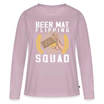 Sous-verres Flip Game bière - T-shirt manches longues Premium bio Femme - rose poudré - Devant - Julia (174cm)