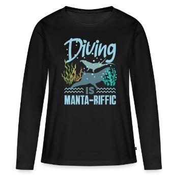 Ocean Animal Diving Stingray Mantarochen - Frauen Premium Bio Langarmshirt - Schwarz - Vorne - Julia (174cm)