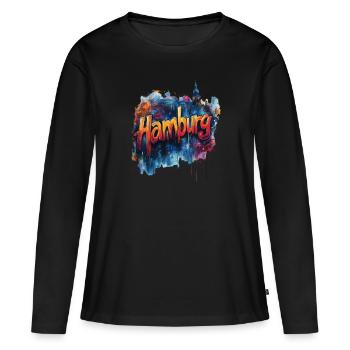 Hamburg - Frauen Premium Bio Langarmshirt - Schwarz - Vorne - Julia (174cm)