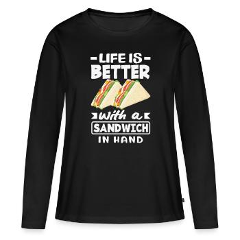 Sandwich Sandwich Snack Célébration - T-shirt manches longues Premium bio Femme - noir - Devant - Julia (174cm)