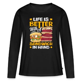 Sandwich Sandwich Snack Célébration - T-shirt manches longues Premium bio Femme - noir - Devant - Julia (174cm)