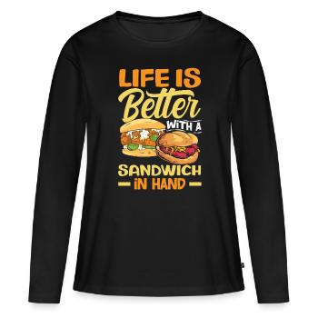 Sandwich Sandwich Snack Célébration - T-shirt manches longues Premium bio Femme - noir - Devant - Julia (174cm)