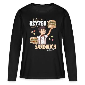 Sandwich Sandwich Snack Célébration - T-shirt manches longues Premium bio Femme - noir - Devant - Julia (174cm)