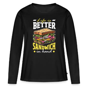 Sandwich Sandwich Snack Célébration - T-shirt manches longues Premium bio Femme - noir - Devant - Julia (174cm)