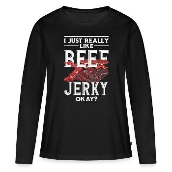 Boeuf Jerky Dealer Costume de Boeuf Jerky - T-shirt manches longues Premium bio Femme - noir - Devant - Julia (174cm)